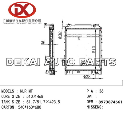 8973710110 Plastik Alüminyum Radyatör Isuzu Kamyon 8971771930 8973874661